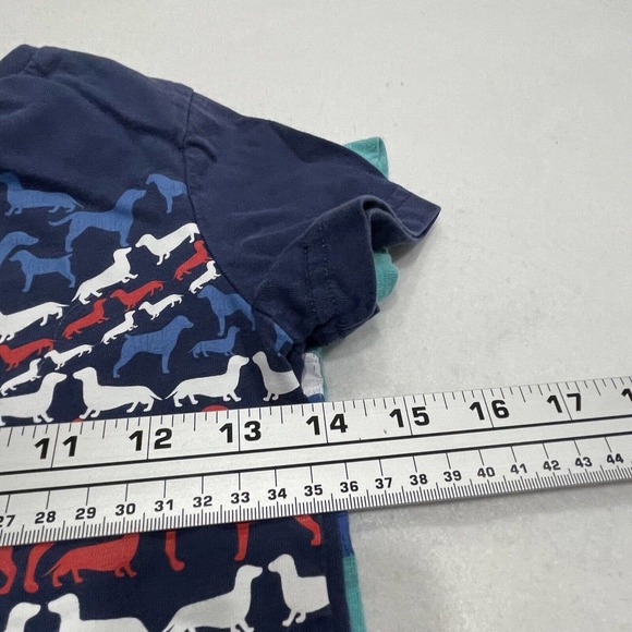 Mini Boden Boys Short Sleeves Shirt LOT Sz 6-7Y Blue Dogs Green Stripe shorts - Picture 2 of 9
